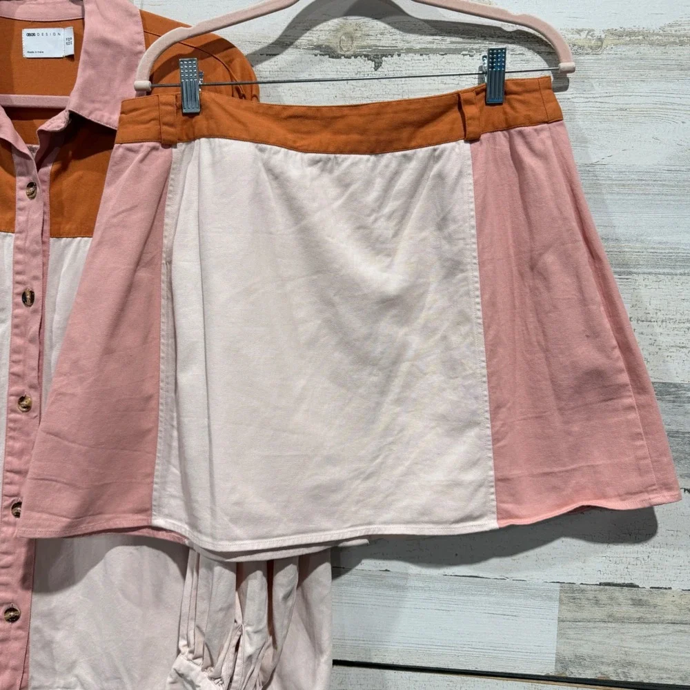 ASOS DESIGN Skirt Set Women 10 / 12 Pink Orange Colorblock Cotton Retro EUC